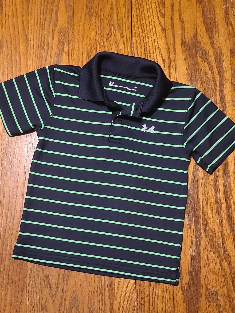 Under Armour Black Polo with Green Stripes - Boy's 3T